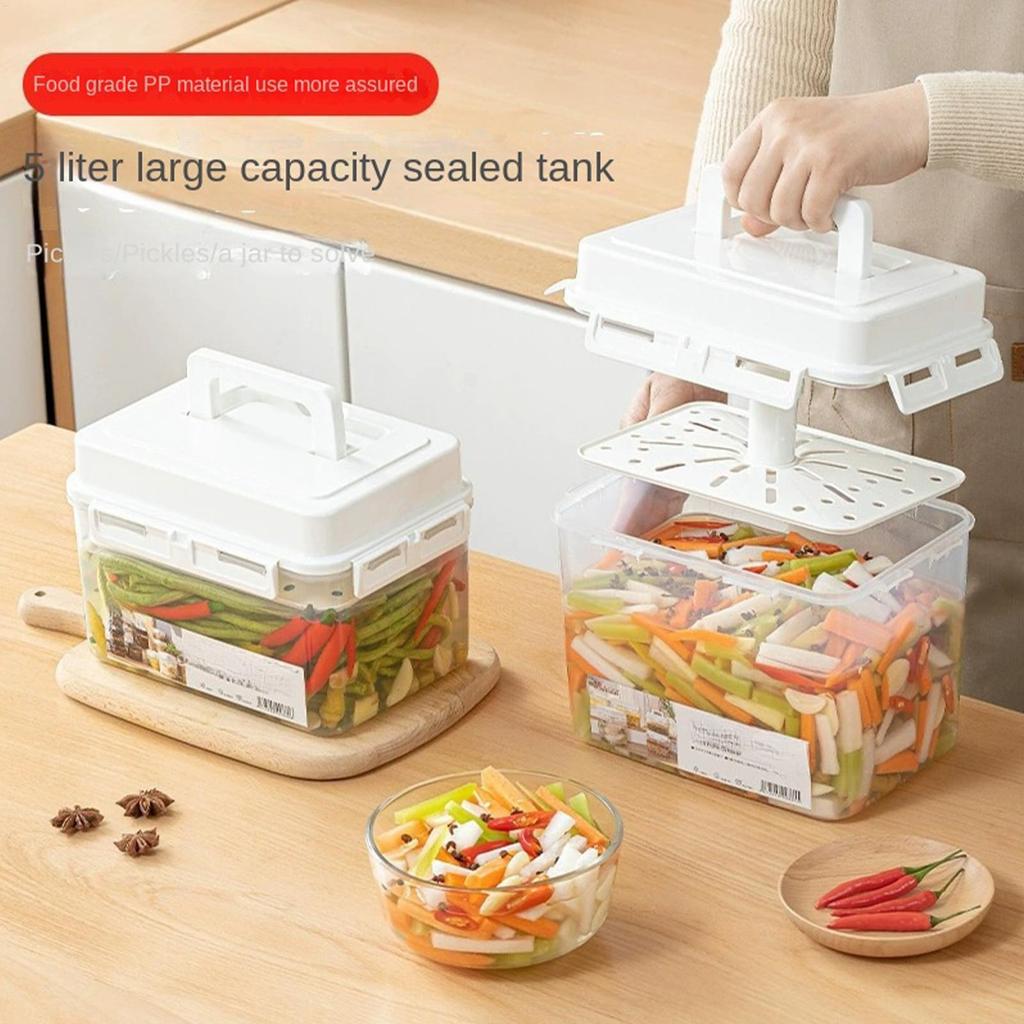 5L Pickle Jar with Airtight Lid Leakproof Fermentation Container with Handle Pressure Plate for Home Kitchen Food Preservation