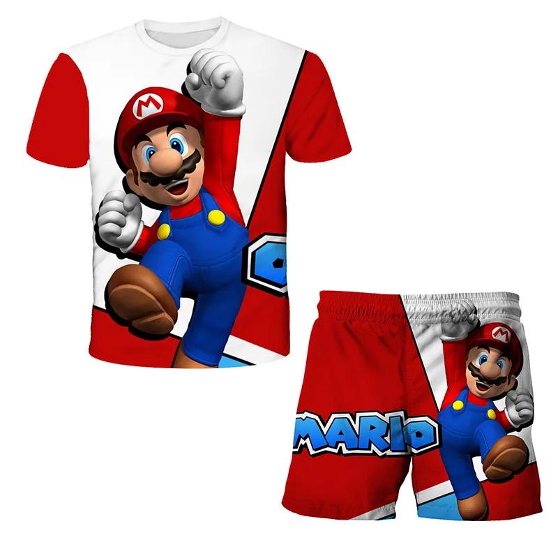 2025 MINISO Dětské oblečení Sady Cosplay Super Mario Trička Šortky 2 ks Obleky Děti Chlapci Dívky Topy Tričko Mario Bros Tričko Kalhoty Oblek