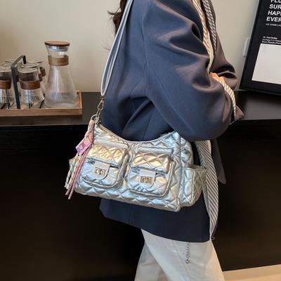 Simple Design Multi-pocket Rhombus Embroidery Thread Fashion Chain Xiaoxiangxiang Shoulder Crossbody Armpit Bag Woman