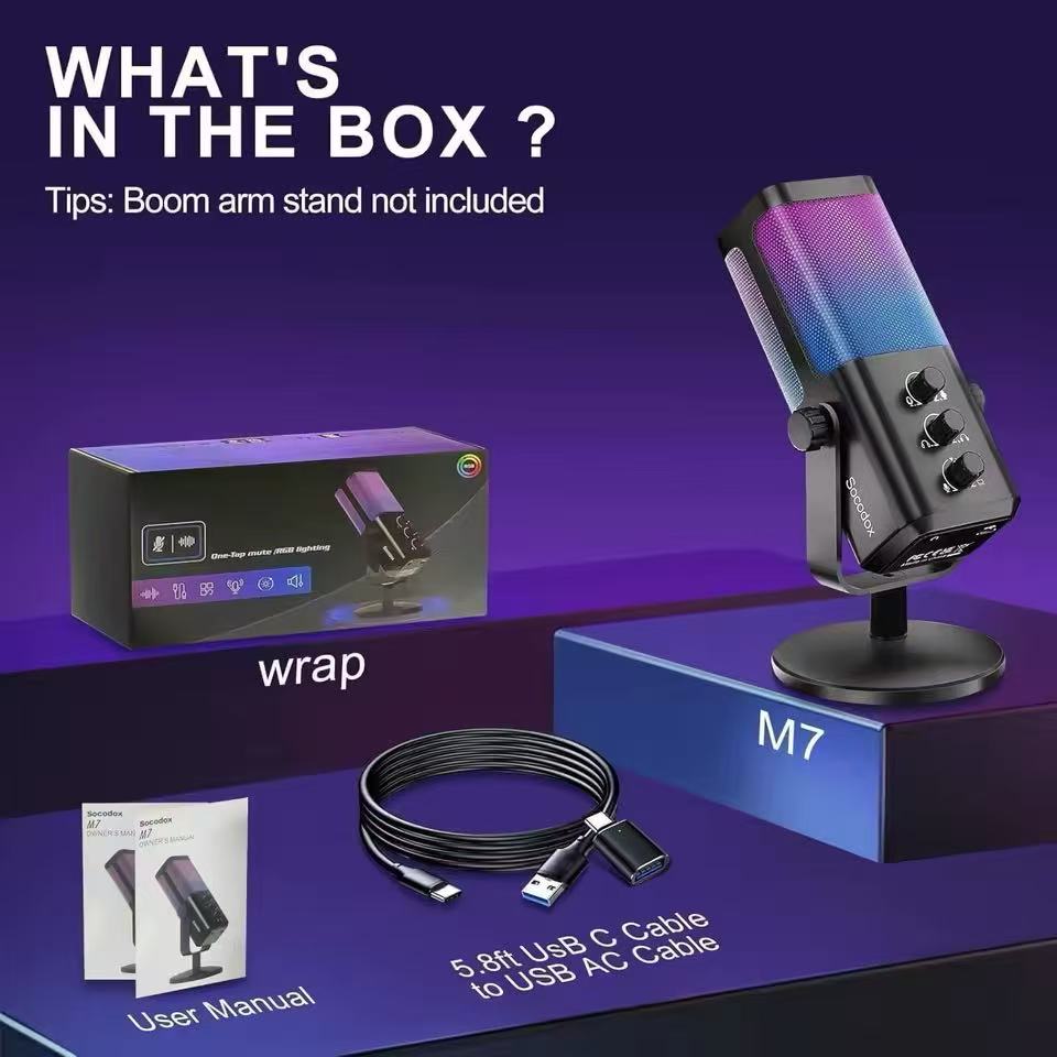 USB Spiele Mikrofon mit Spiel-Chat-Balance, RGB Kondensatormikrofon mit Hall/Rauschunterdrückung/Monitoring-Mikrofon, für Streaming