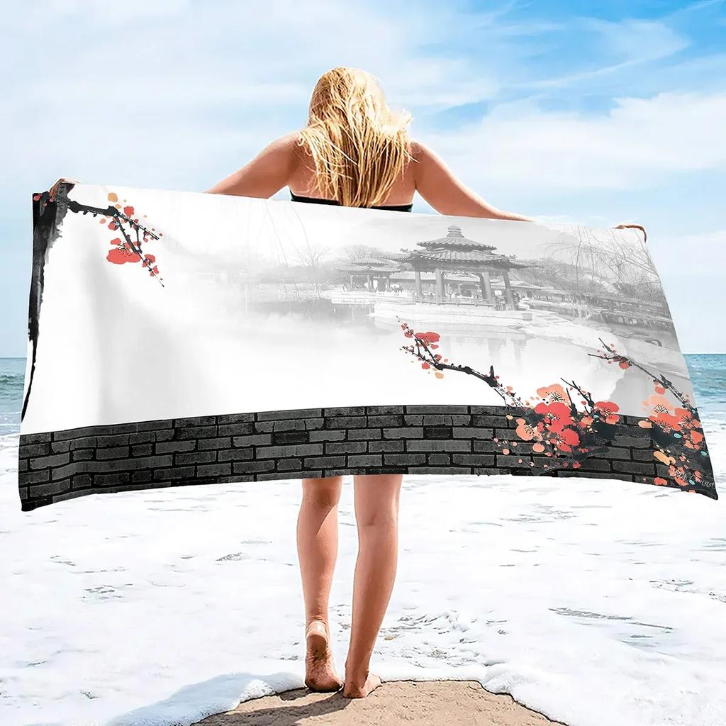 Oversized Microfiber Sand Free Towels Pool Beach Towels Quick Dry Beach Towel Chinese Style Beach Towel for Women and Men