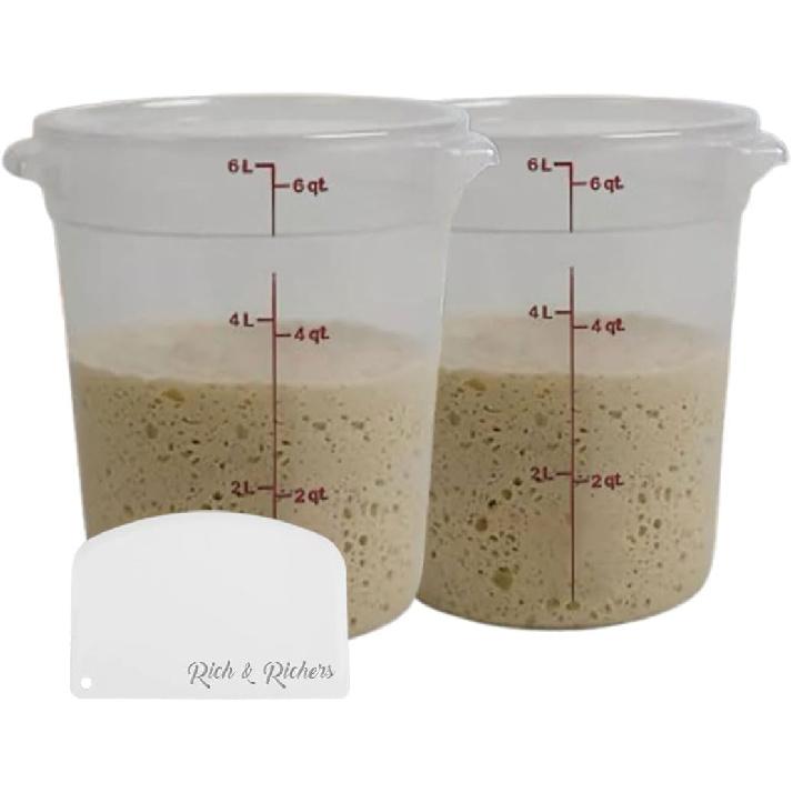 Набор из 2 круглых контейнеров для хранения продуктов Cmbro объемом 6 кварт с крышками - Без BPA с скребком Контейнеры ресторанного типа с крышками для расстойки теста Прозрачные 6490₽