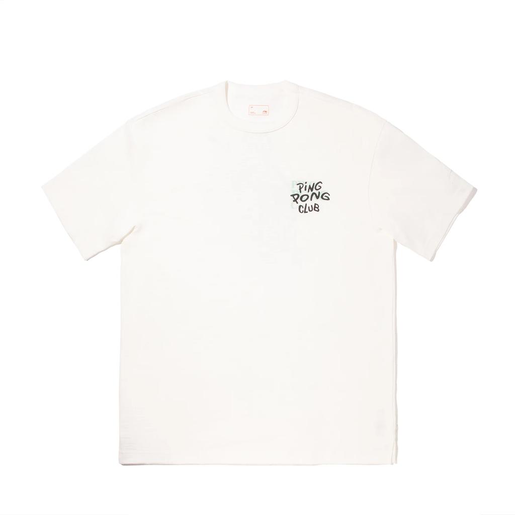 Li Ning Printed Round Neck Comfortable Breathable Versatile Loose Short Sleeve T-Shirt Unisex Tops Off-White AHSVB53-1