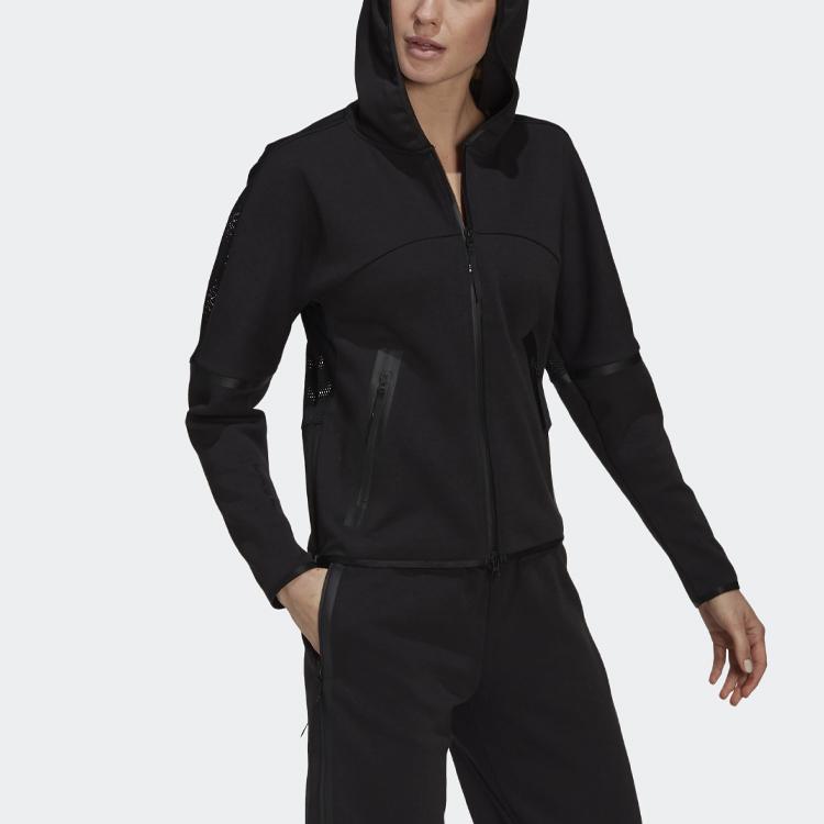 Adidas Sports Hooded Jacket Women Jackets Black H30033