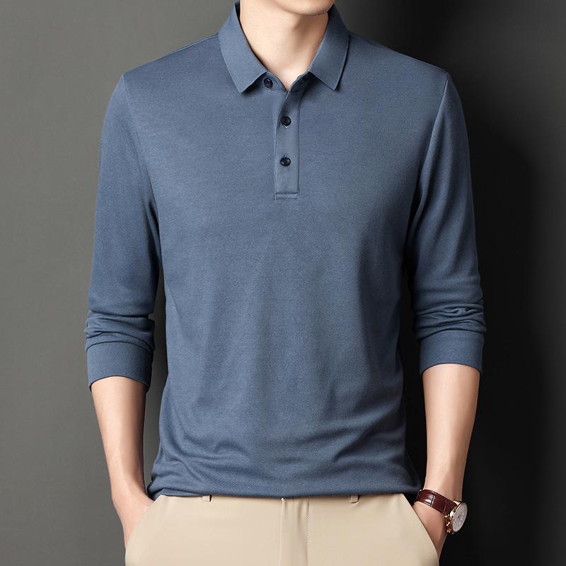 Men's Standing Collar Lapel Large Size Striped Long Sleeve Casual Business Pullover Long Sleeve