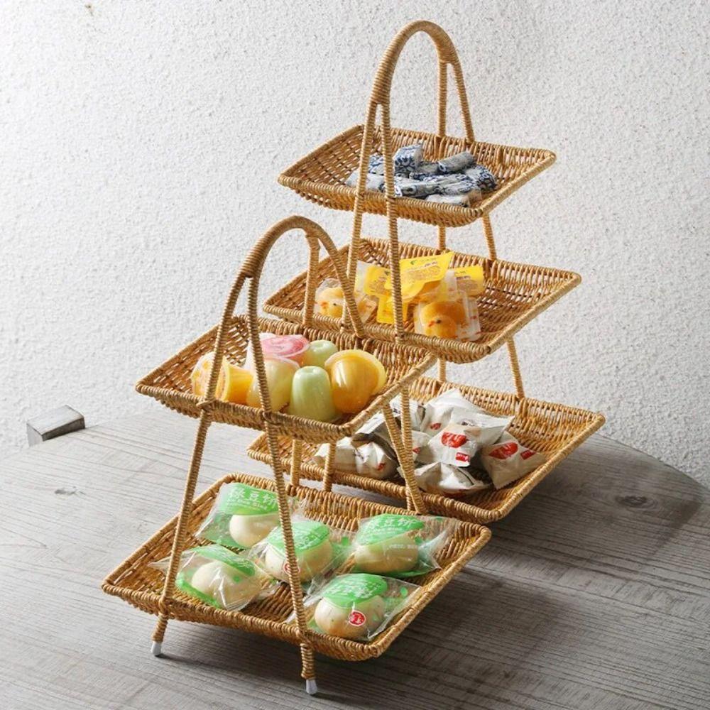 Rattan Imitation Fruit Storage Tray Square Dried Fruit Tray New Chinese Style Snack Rack  Desserts