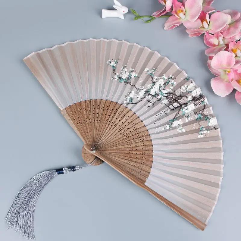 Vintage Chinese Style Portable Folding Fan Party Wedding Dance Hand Fans Summer Bamboo Craft Gift Room Decoration Ornaments New