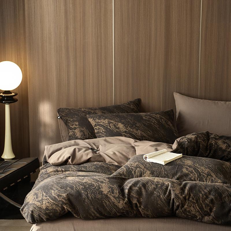 Egytian Cotton Chevron Bronze Fluid Bedding Set Fitted Sheet DUVET COVER PILLOW CASE Europe Double Full King Size Bed Linen Set