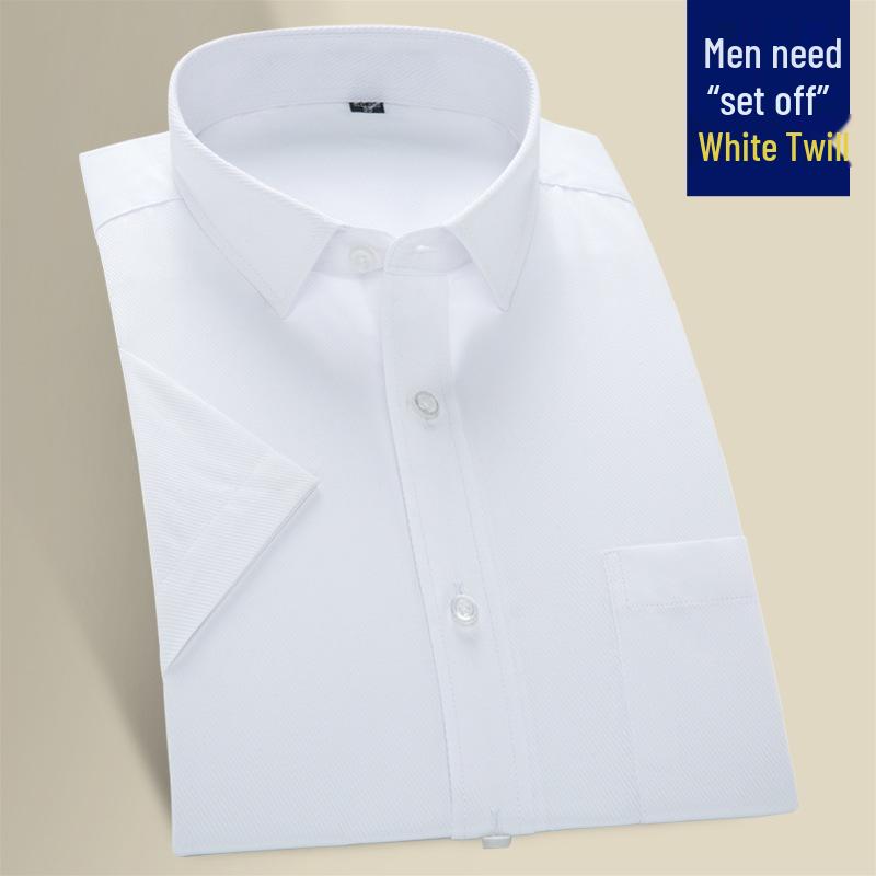 Men's Summer Slim Fit Korean Style Short-Sleeve Formal White Cotton Shirt