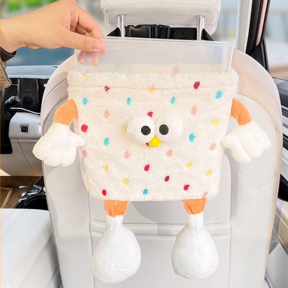Cartoon Plush Car Tissue Box Creative Car Trash Can Vehicle Trash Bin  Interior Accessories