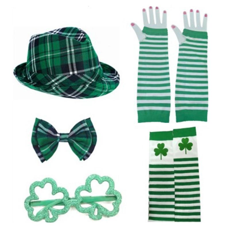 Patrick's Day Hat Bowtie Beard Headband Necklace Eyeglasses Skirt Long Glove Leg Sleeve Patrick Costume Accessories