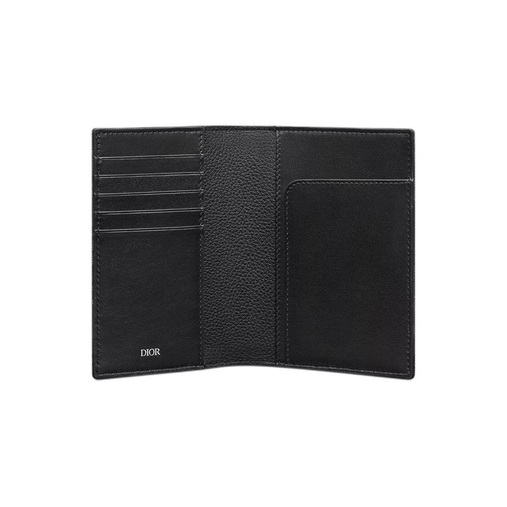 Dior Embossed Logo Metal Coated Brass Oblique Print Fabric Passport Holder Men passport holder Black 2ESPH016YSE-H03E
