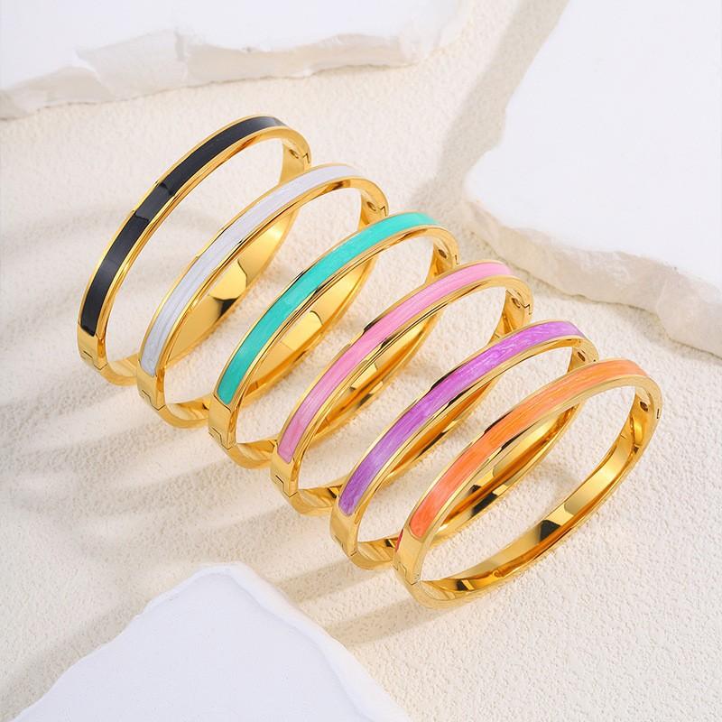 Titanium steel bracelet, European and American fashion enamel drip bracelet, girls' high-end k real gold electroplated bracelet