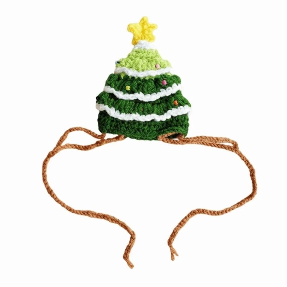 Soft Texture Pet Tree Hat Handmade Knit Kitten Collar Christmas Cat Scarf Small Dogs