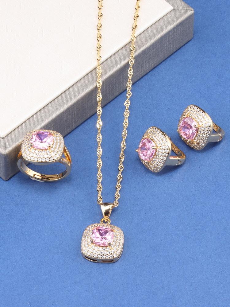 Charm Square Italy Brazil Jewelry Accessories  Gold Plated Bridal Wedding Sets Necklace And Earrings Ring For Women Gift