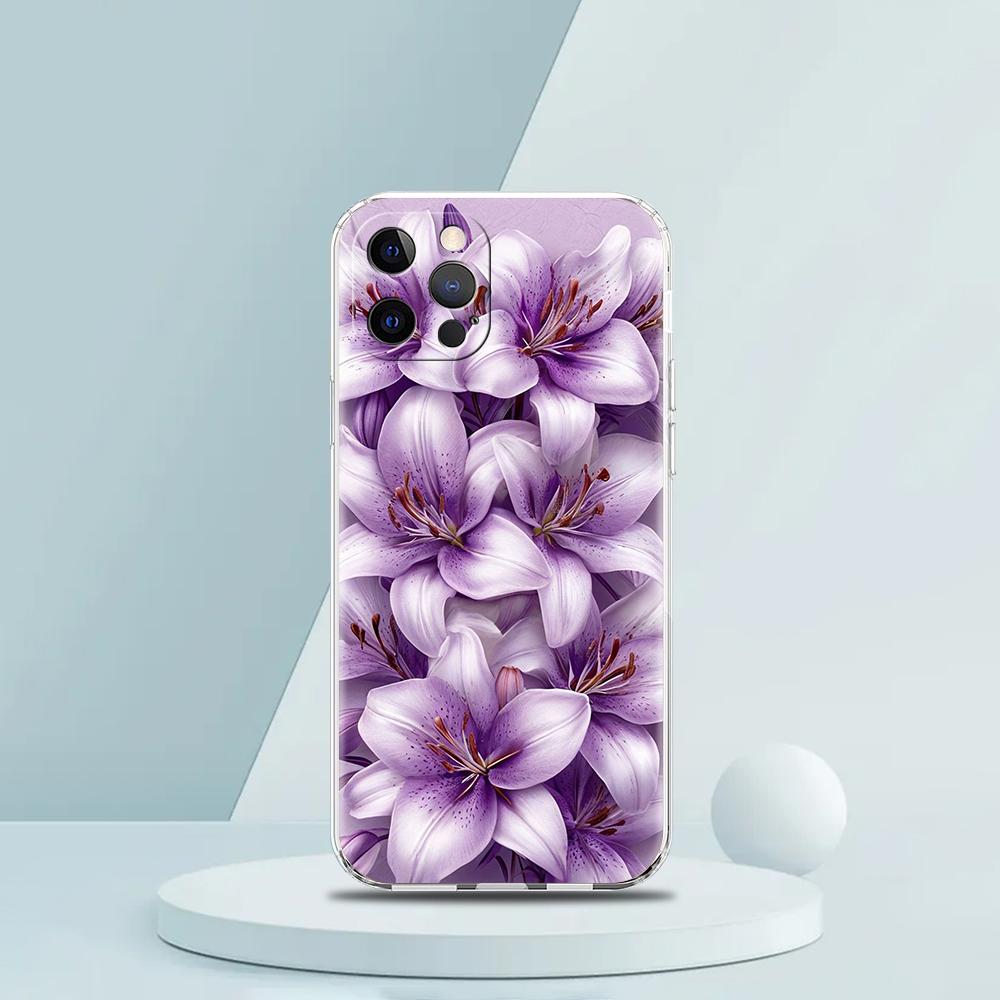 Soft TPU Transparent Phone Case Cover for iPhone 16 15 14 13 12 11 Pro Max XR 8 7 Plus XR Shell Realistic Lily Flower Print Bags