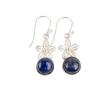 Natural Lapis Lazuli Gemstone 925 Sterling Silver Handcrafted Elegant Drop Earrings 1.50" Partywear Jewelry For Women EE-54-35