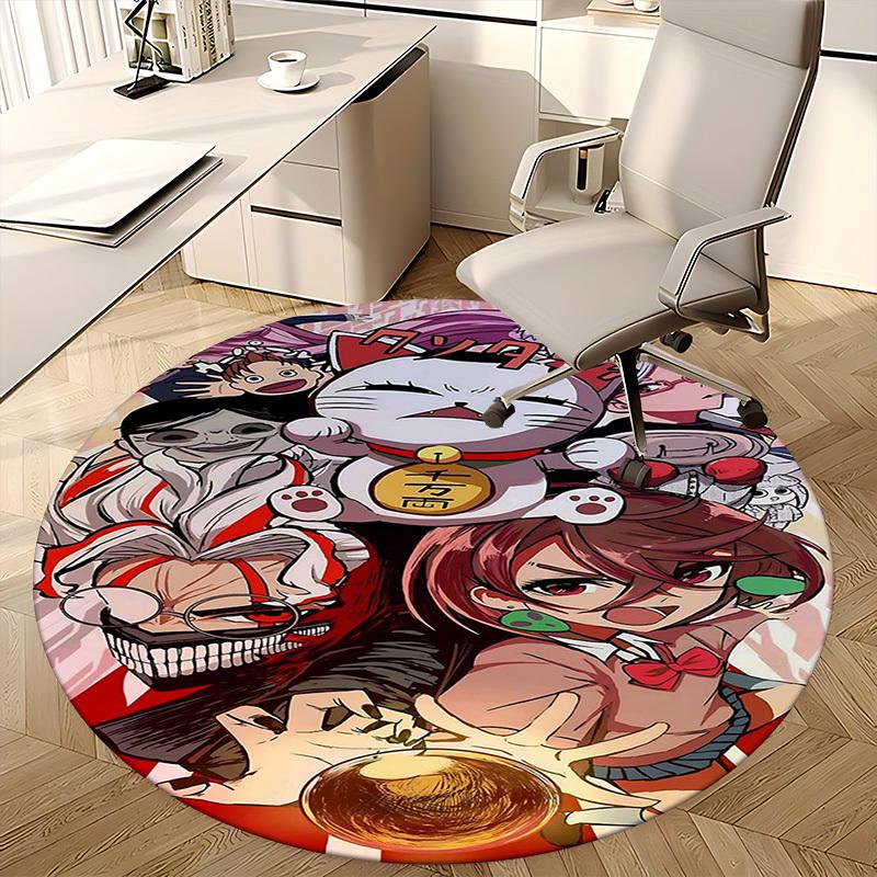 1pc Anime Cat with Thousand Yen Coin Round Carpet - Office Chair Mat, Non-Slip Rug for Home Decor, Living Room, Bedroom