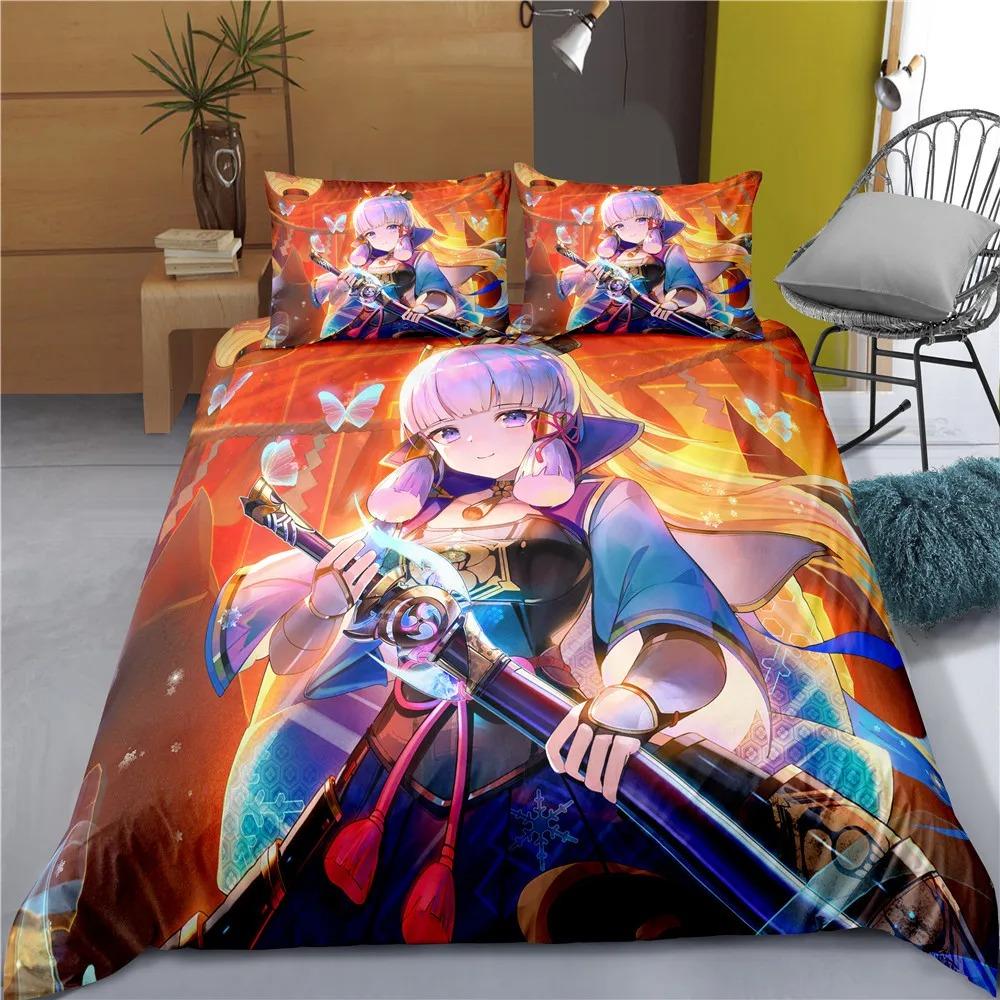 Comforter Indecor Genshin Impact Keqing Bedding Set Single Twin Full Size For Kids Adults Bedroom Decor