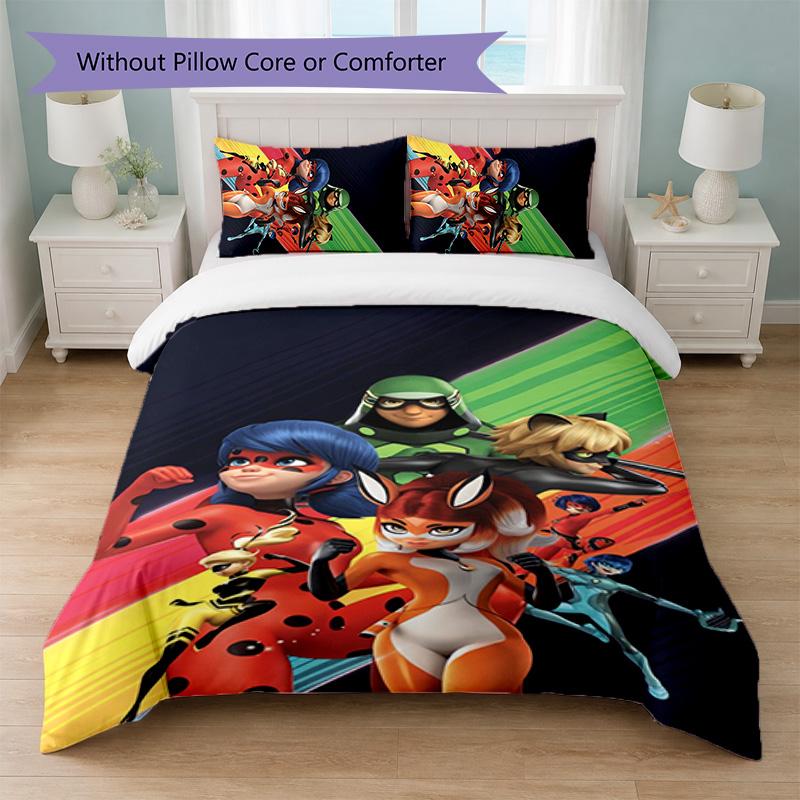Set Copripiumino Miraculous Ladybug 3 Pezzi 1 Copripiumino e 2 Federe Biancheria da Letto Morbida per Camera da Letto Domestica