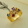 Vintage Geometric Colorful Zircon Rings For Women Luxury Gold Color Copper Knuckle Ring Female Wedding Party Charm Jewelry Gift