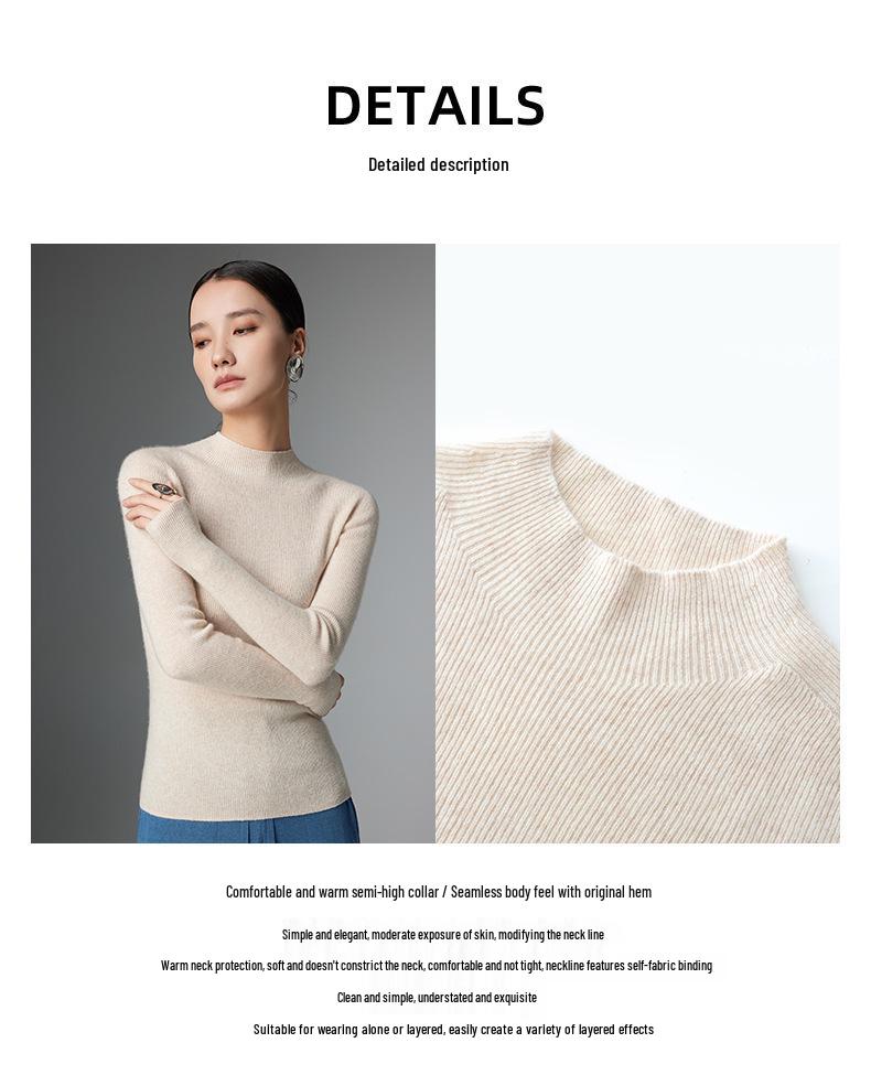 Women's Slim Fit Cashmere High Neck Knit Pullover - Warm Seamless Base Layer Sweater for Autumn and Winter
