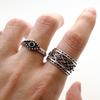 Retro “Weave & Gaze” Adjustable Open Ring For Men Women Gothic Punk Edgy Silver-plated Copper  Couple Accessories Gift