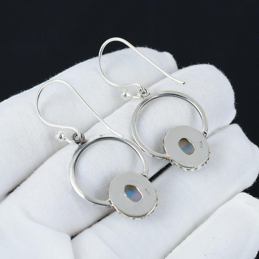 Natürliche Milchopal Edelstein Ohrringe, 925 Sterling Silber Ohrringe, Handgemachte Boho Silber Schmuck Ohrringe, Geburtstagsgeschenk für Frau