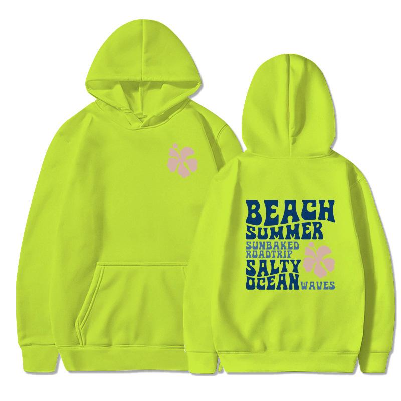 2024 Mode Floral Buchstaben Hoodie Damen Strand Sommer Salzig Ozeanwellen Grafik Kapuzenpullover Locker Langarm Ästhetik Sweatshirts