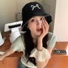 Korean Bow Embroidery Hat Y2k Washed Denim Hat Fashion Bowknot Bucket Hat  for Women