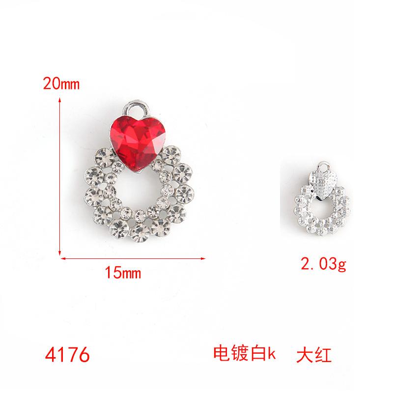 Color Transparent Rhinestone Diy Alloy Jewelry Accessories Diamond-Set Heart Bracelet Necklace Pendant Love Pendant