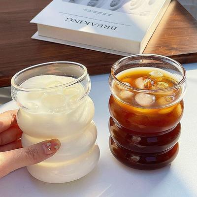 Copo de Vidro Transparente Copo Criativo Forma de Onda Copo Tumbler para Café Gelado Copo para Suco Leite Chá Caneca Drinkware Copos de Água Caneca Ondulada