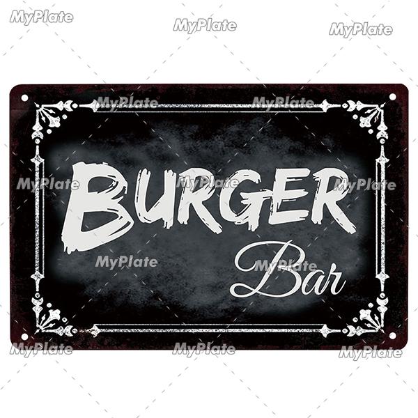 [MyPlate] Hamburger Metal Sign Plaque Metal Vintage Tin Sign Wall Decor For Club Man Cave Bar Decoration Tin Plate