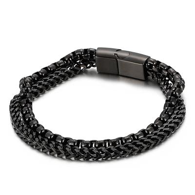 Bracelet Créatif Carré Perle Double Couche Homme Acier Titane