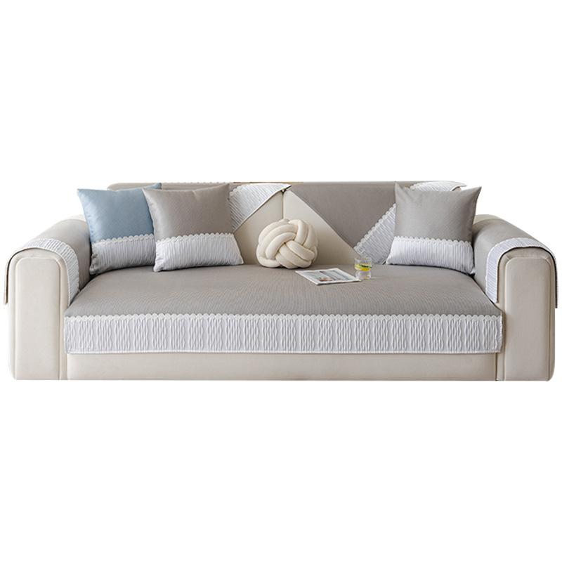 New Summer Cool Cover Fixed Non-Slip Straight Row Seat Cushion Cloth Solid Color Simple Modern Ice Silk Sofa Cushion