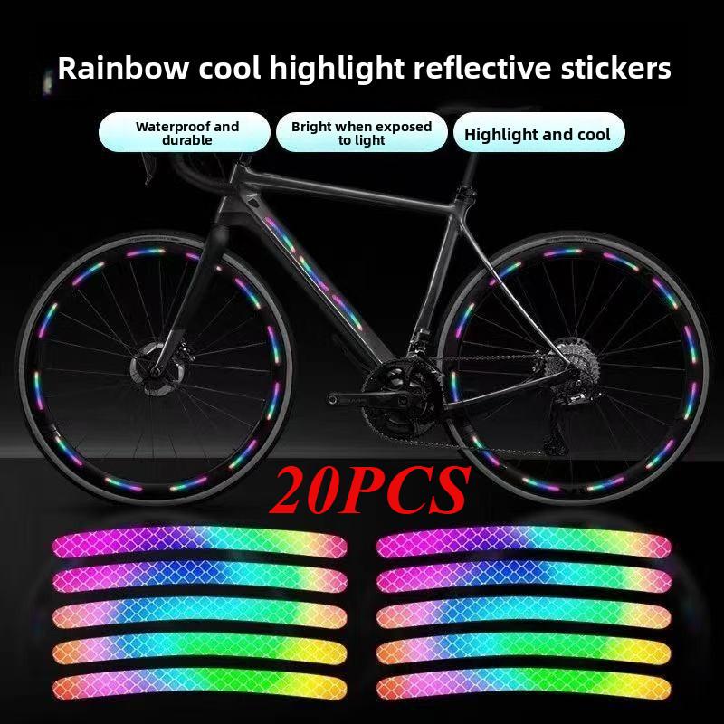 

20-80Pcs/Set Rainbow Reflective Sticker for Bike Wheels Laser Night Glow Sticker for Car Motocycle Night Safety Warning Stickers