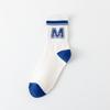 Female Spring and Autumn Tide Letter Blue Coarse Grain Long Tube Cotton Socks