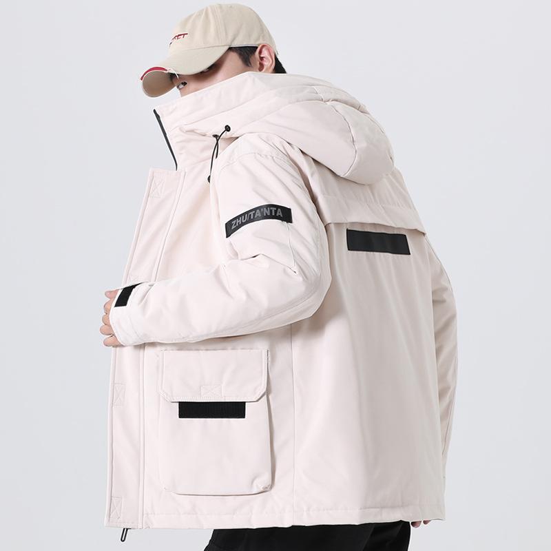 Cargo down jacket men's winter new loose thickened bread jacket light white duck down jacket trendy