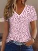 Women's T-Shirt Leopard 3D Printed V-Neck Short Sleeve Slim Casual Daily Top Y2k Clothes Outdoor Streetwear Loose Tee Female Top