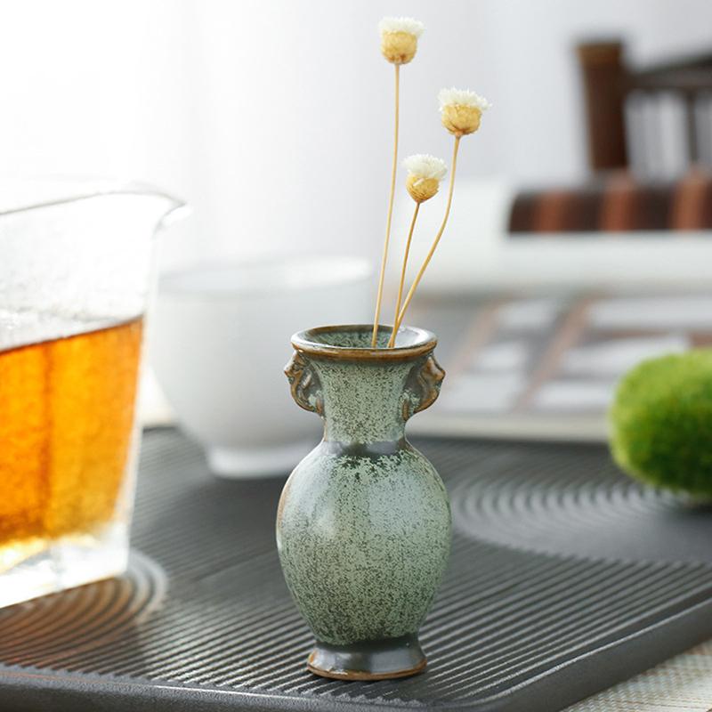 1 Stück Hydroponik Chinesischer Stil Wohnzimmer Dekoration Keramik Kleine Vase Grün Retro Blumenvase Handwerk Tischplatte Ornament