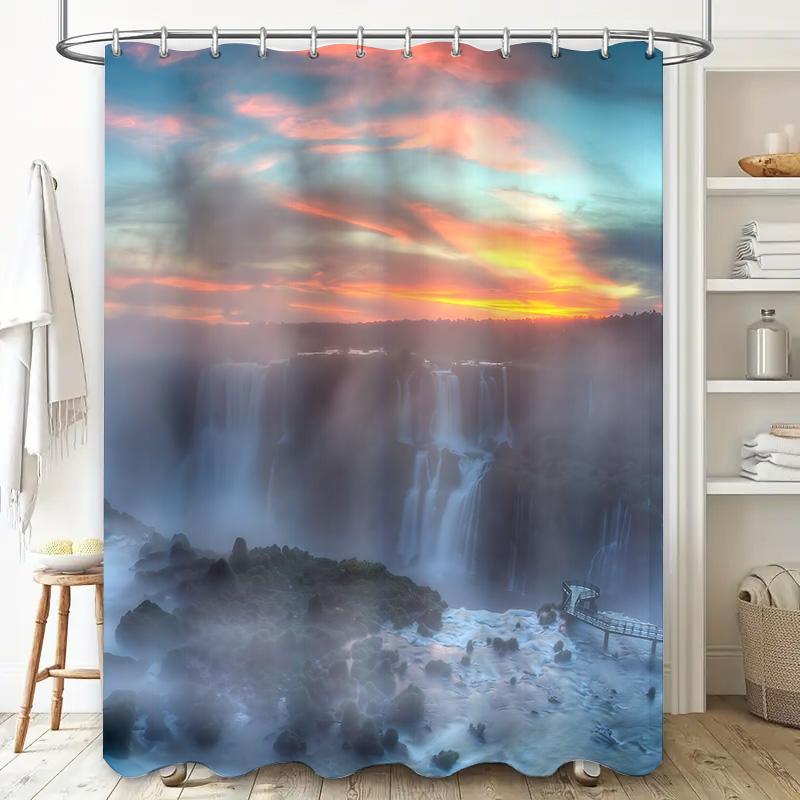 

Stunning Iguazu Falls Shower Curtain Features Scenic Waterfall View Beautiful Sunset Misty Atmosphere Easy To Clean & Maintain W60H190(CM)-1 Pcs