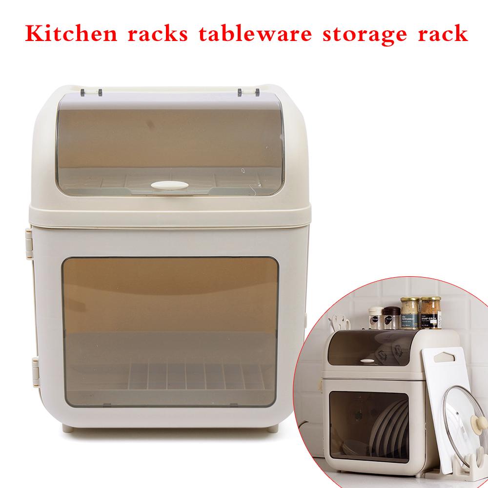 

Bymaocar Covered Kitchen Dish Dry Rack, Plastic Dustproof Multi-function Drain Storage Basket Cutlery Holder, Utensil Organizer 2-tier хакі