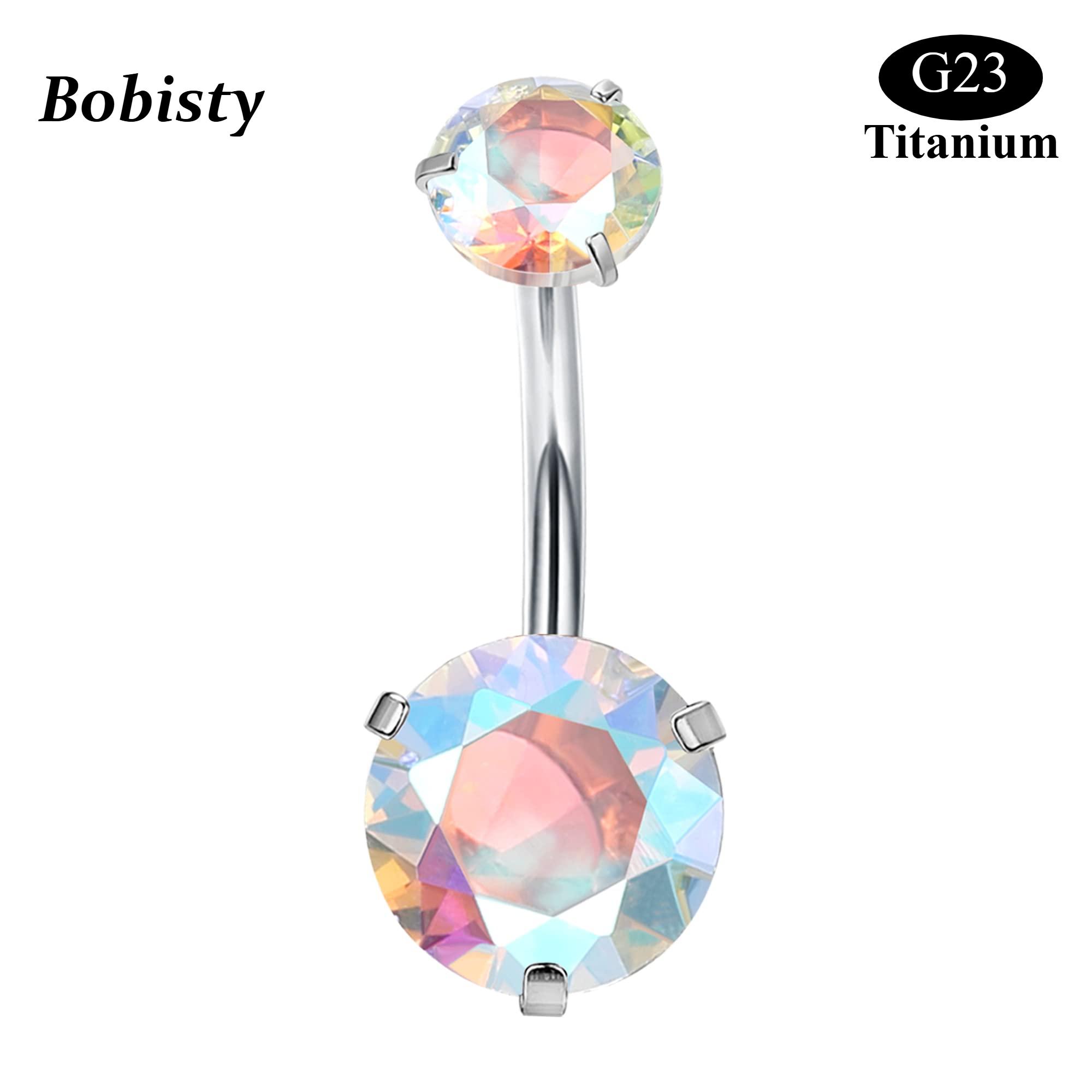 

Bobisty G23 Solid Titanium Belly Button Rings CZ Opal Belly Navel Rings Internally Threaded Long Navel Jewelry for New Piercings 14G(1.6mm)x10mm