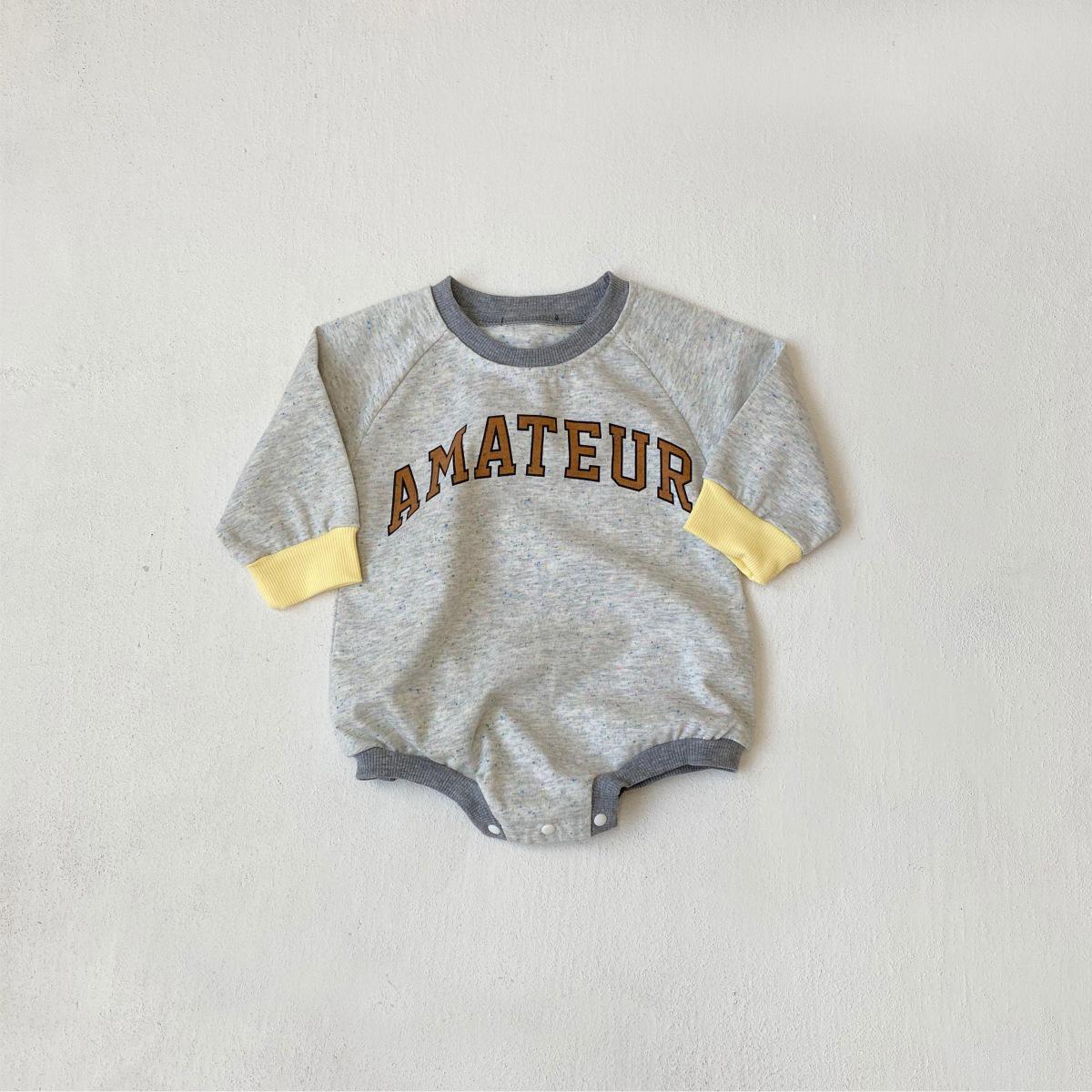 

Autumn Baby Cotton Contrast Bodysuit: Round Neck Letter Print Romper with Hoodie 90 cm