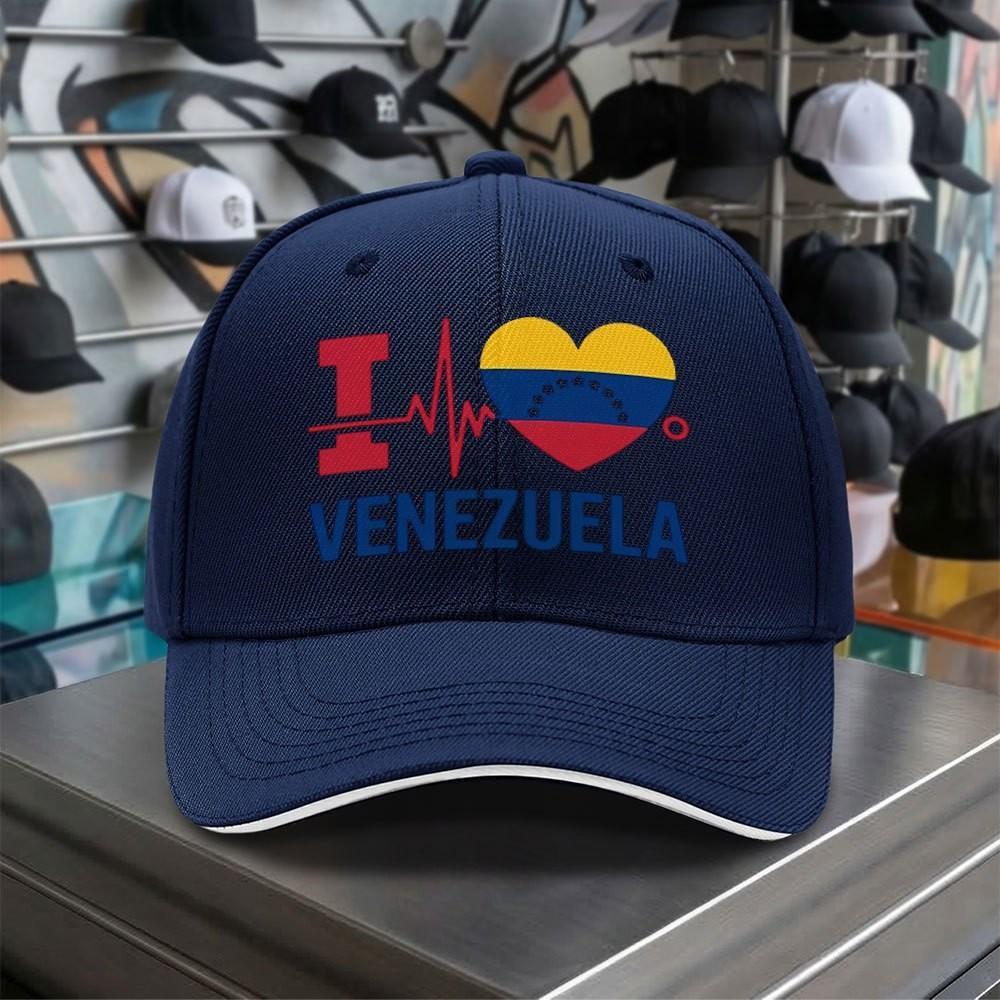 I Love Venezuela Heartbeat Graphic Baseball Cap Adjustable Polyester Casual Hat