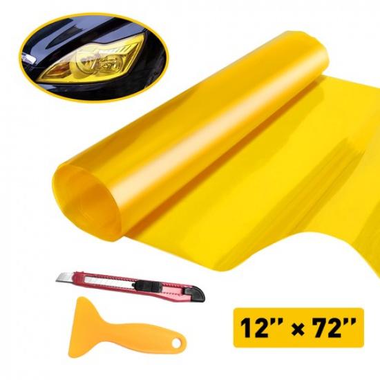 1/2set Yellow Tint Film Car Headlights Tail Lights Cover Car Vinyl Wrap 30cm X 1