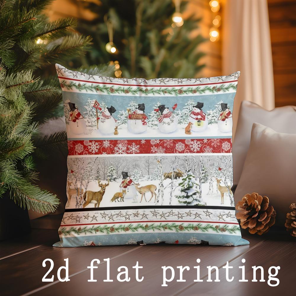 Home Decor Christmas Snowman Pattern Pillowcases Suitable For Sofa Bedroom Car Pillow Cover Cushion Rectangular Back Cushion