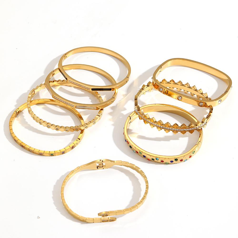 Vintage Zircon Stainless Steel Bracelet For Women With Open Clasp Jewelry Accessory