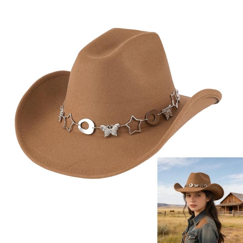 Fashion Star Butterfly Chain Cowboy Cap For Women Men Western Hat Fashion Accessory for Music Festival Theme Party
