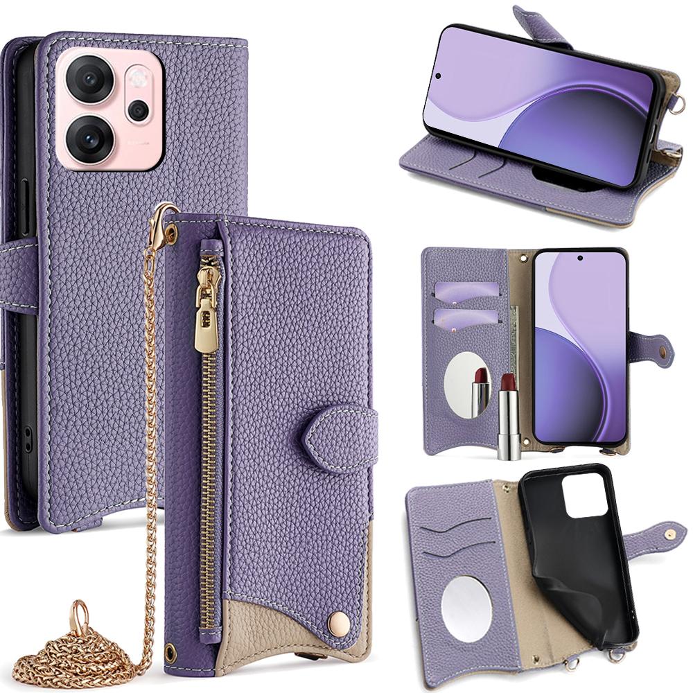 For Oppo Reno14 F 5G Leather Case Wallet Stand Cover Irregular Tail Style with Chain Strap